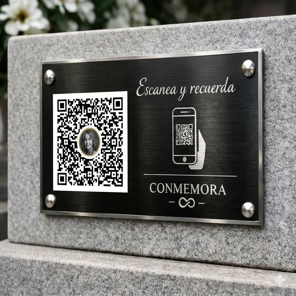 Placa QR de acero inoxidable grabada con láser - Memorial Digital Conmemora